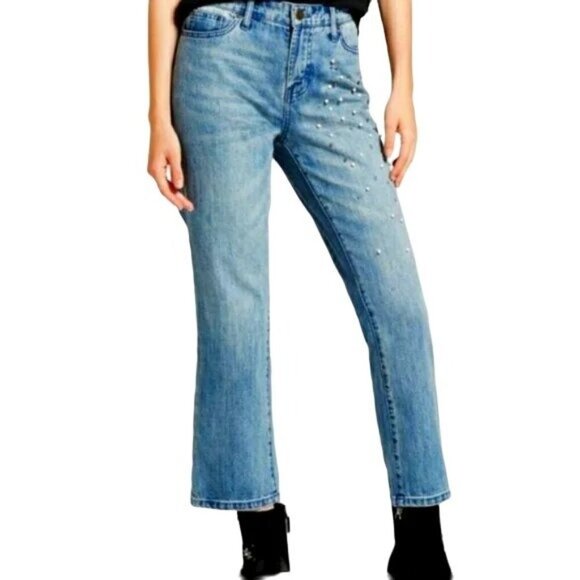 Who What Wear Pearl Embellished Cropped Jeans - Picture 2 of 6